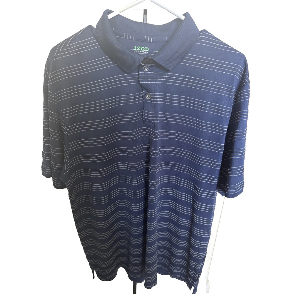IZOD Pro Series Polo Golf Shirt Blue Striped Men's Size Large L